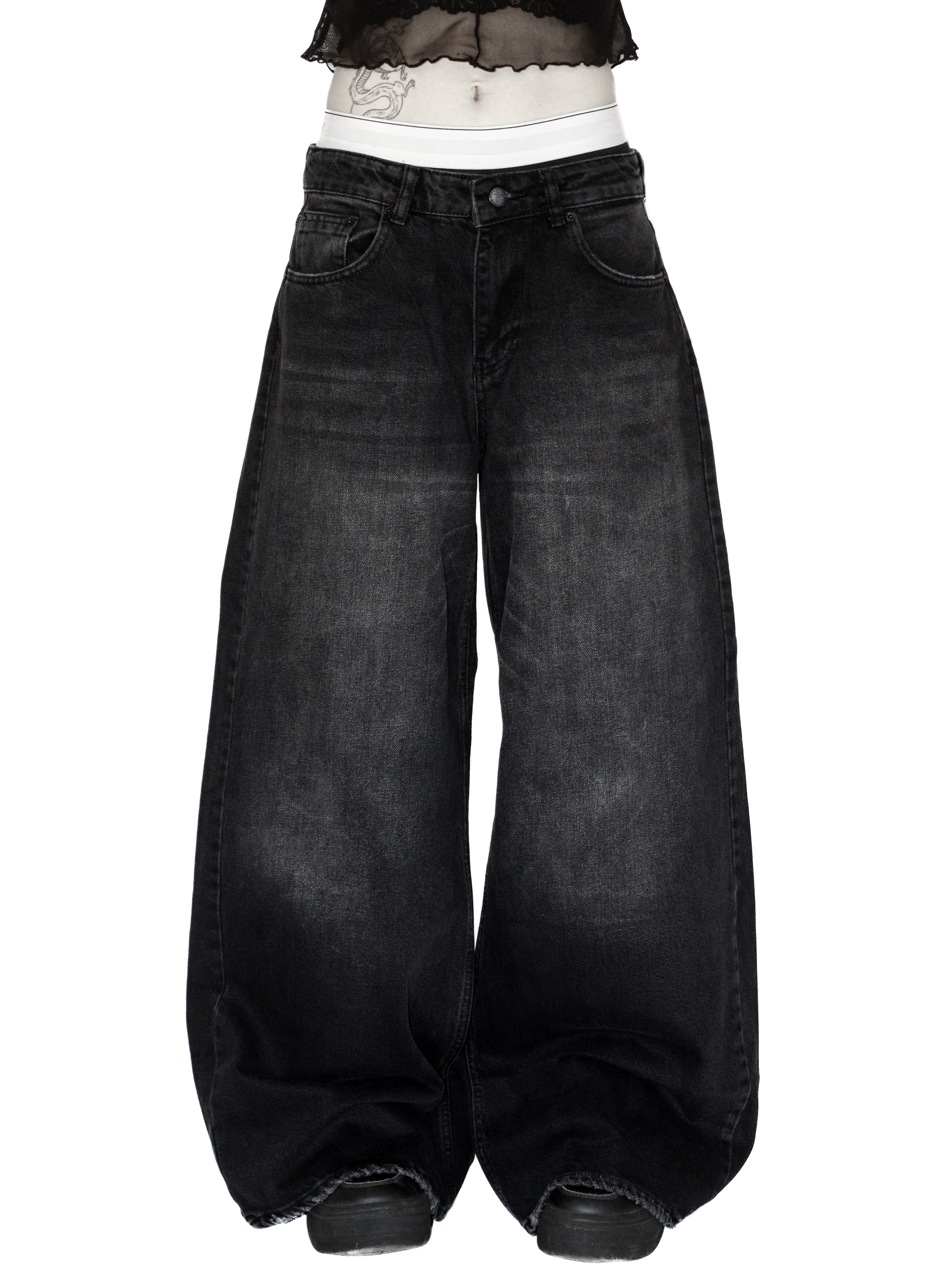 Faded Wide-Leg Denim Jeans