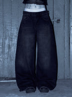 Faded Wide-Leg Denim Jeans