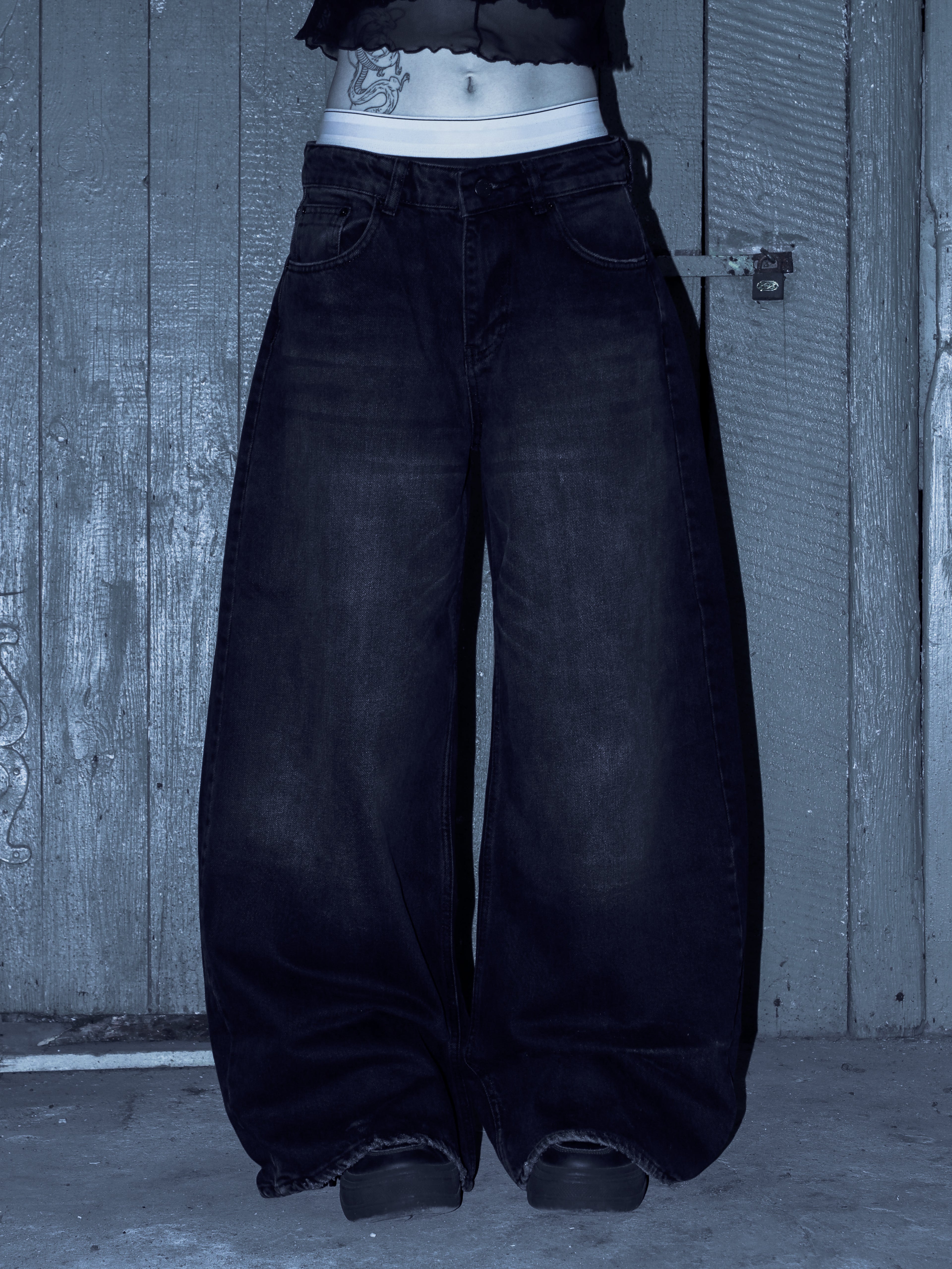 Faded Wide-Leg Denim Jeans