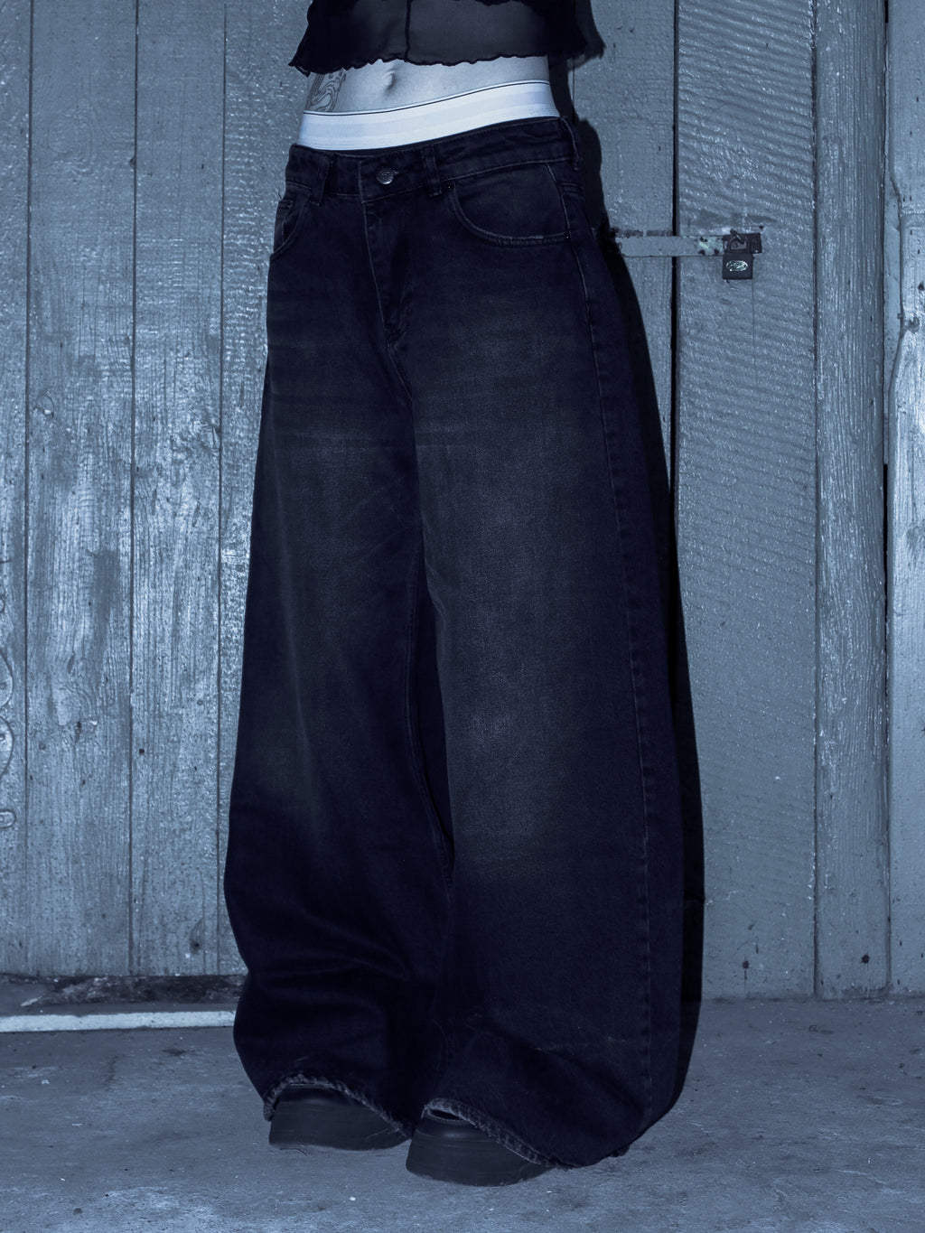 Faded Wide-Leg Denim Jeans