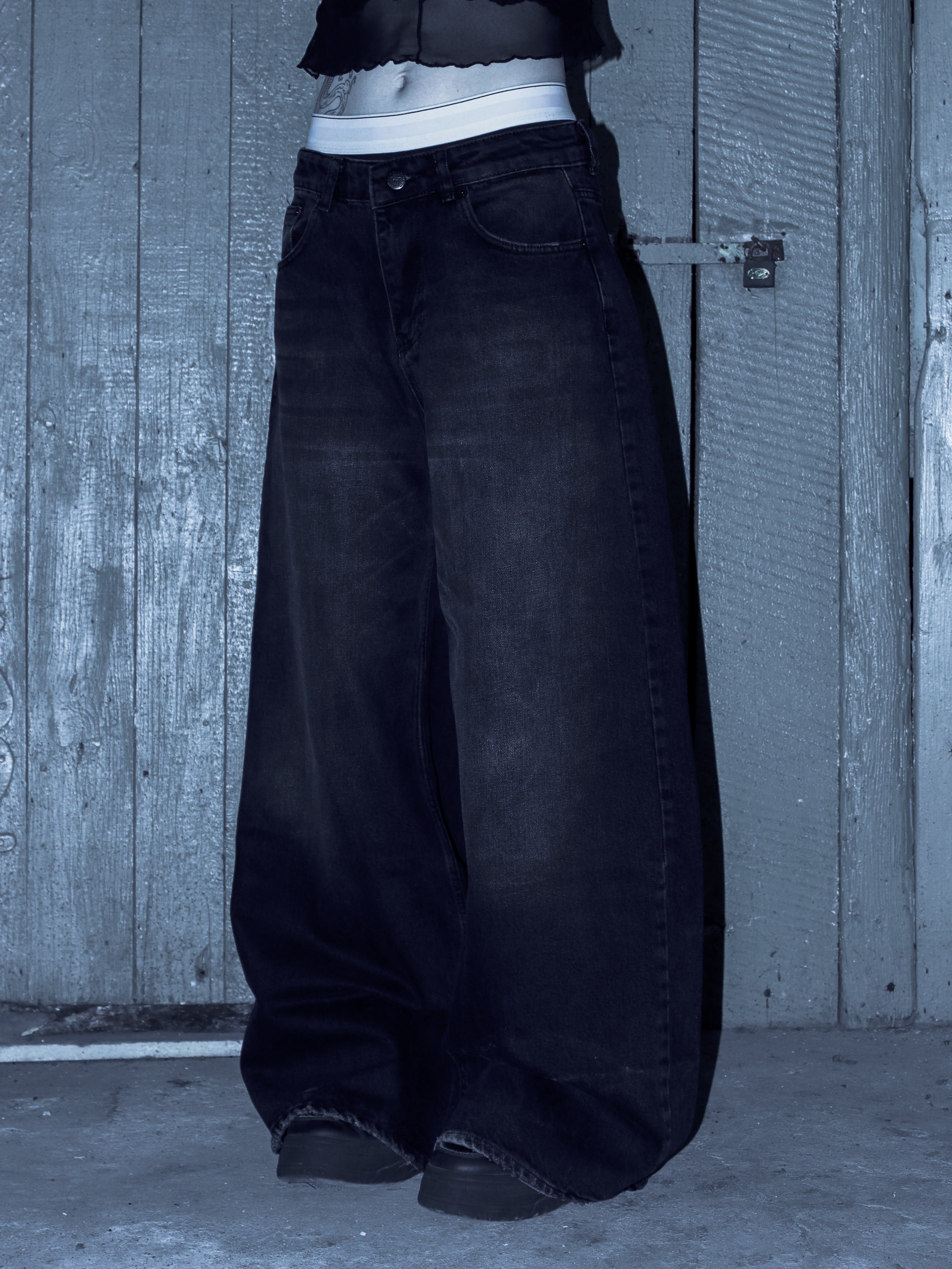 Faded Wide-Leg Denim Jeans