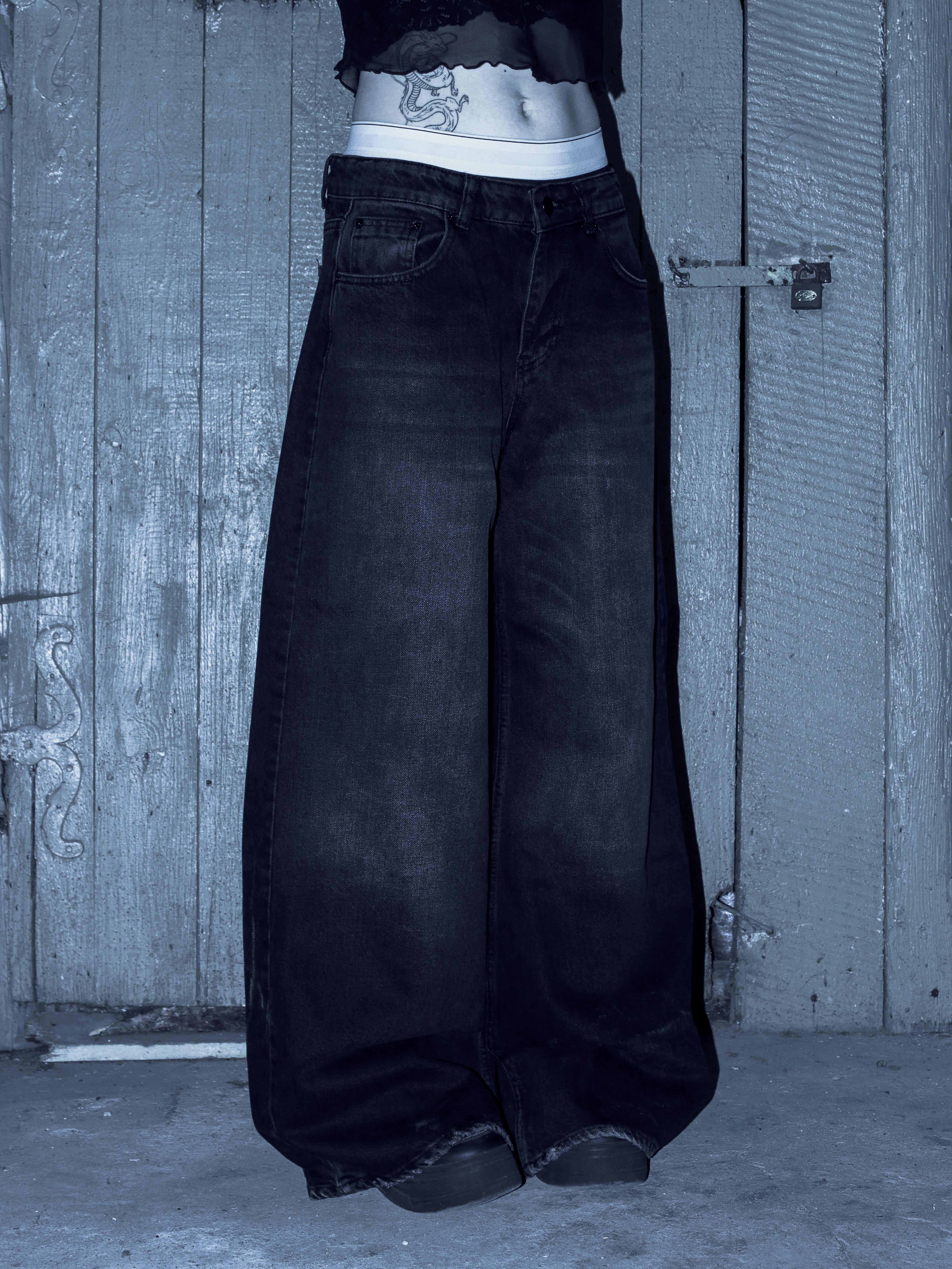 Faded Wide-Leg Denim Jeans