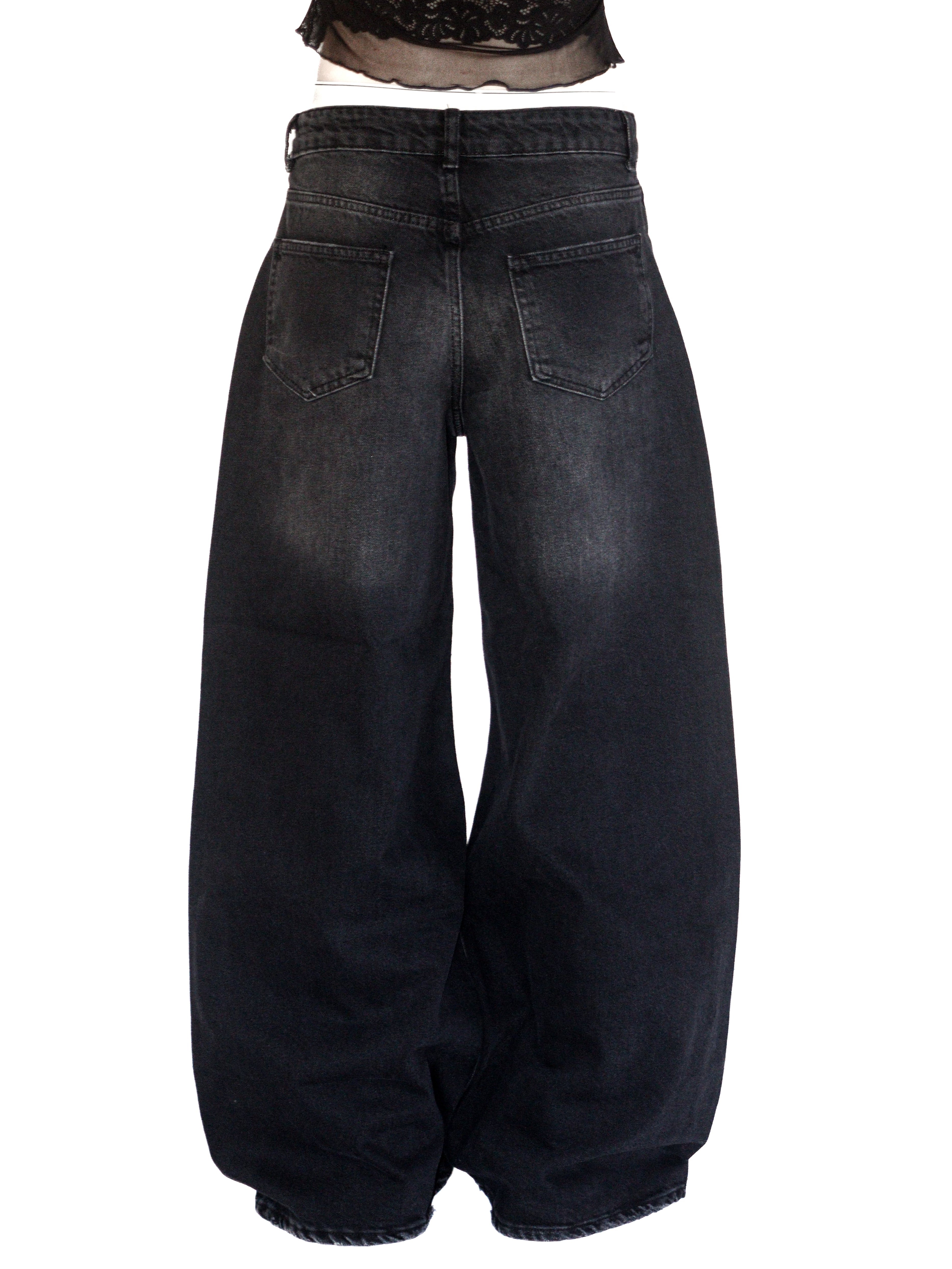 Faded Wide-Leg Denim Jeans